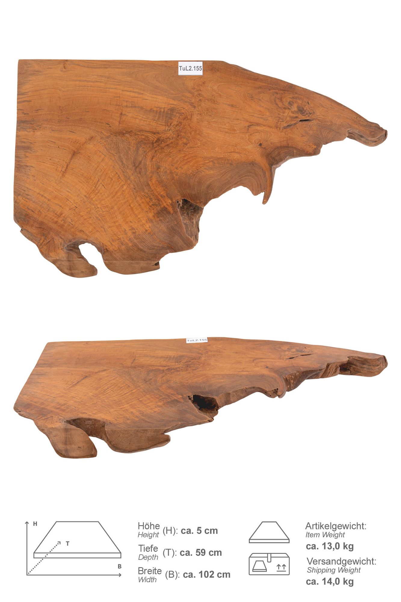 Holz Eck-Waschtischplatte LUXE 90° Gr. L ab 100 cm lasiert TuL2.155