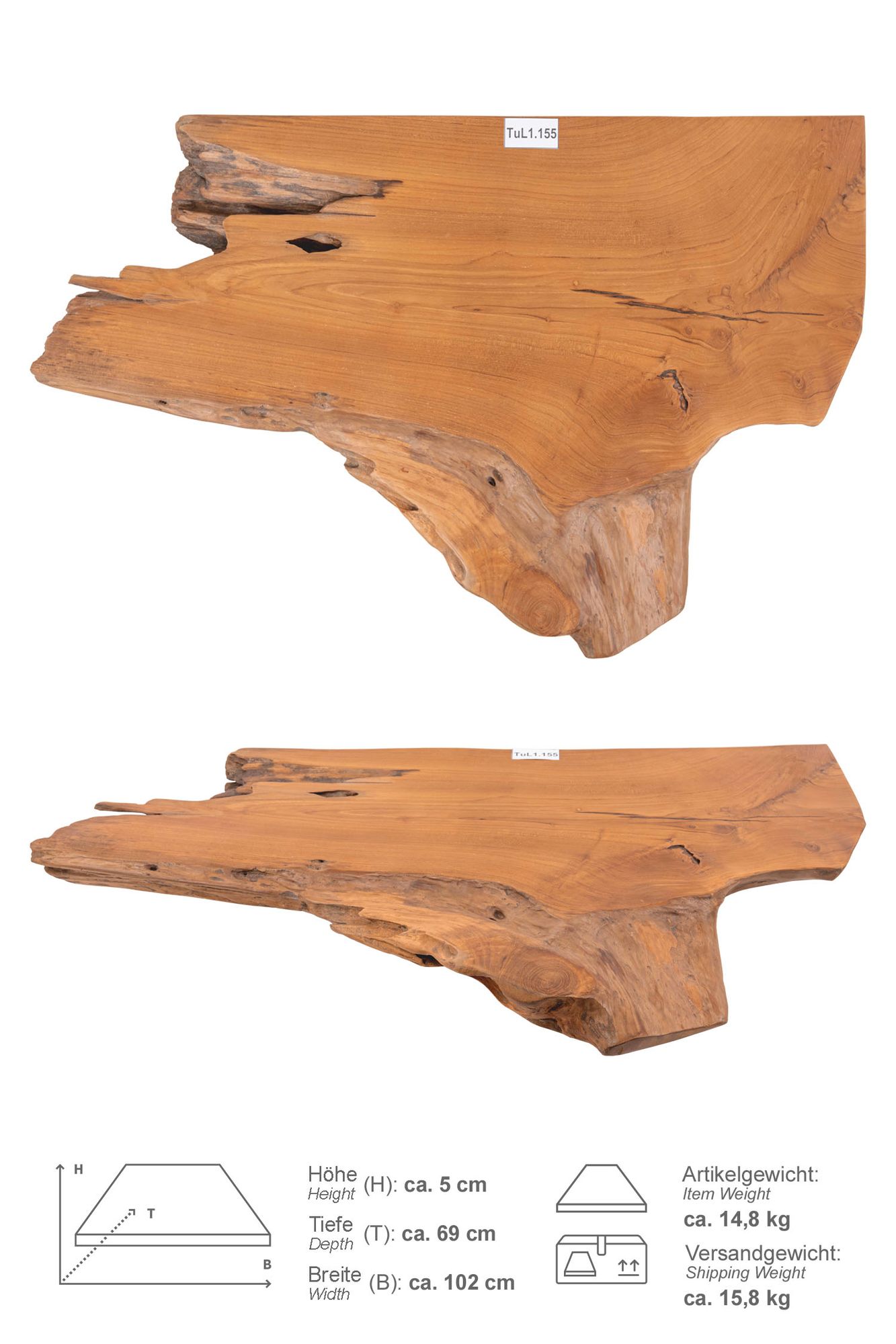 Holz Eck-Waschtischplatte LUXE 90° Gr. L ab 100 cm lasiert TuL1.155