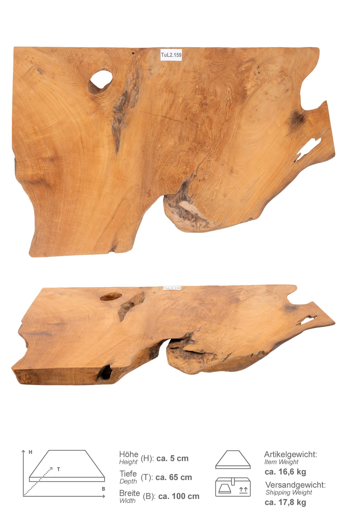 Holz Eck-Waschtischplatte LUXE 90° Gr. L ab 100 cm lasiert TUL2.159