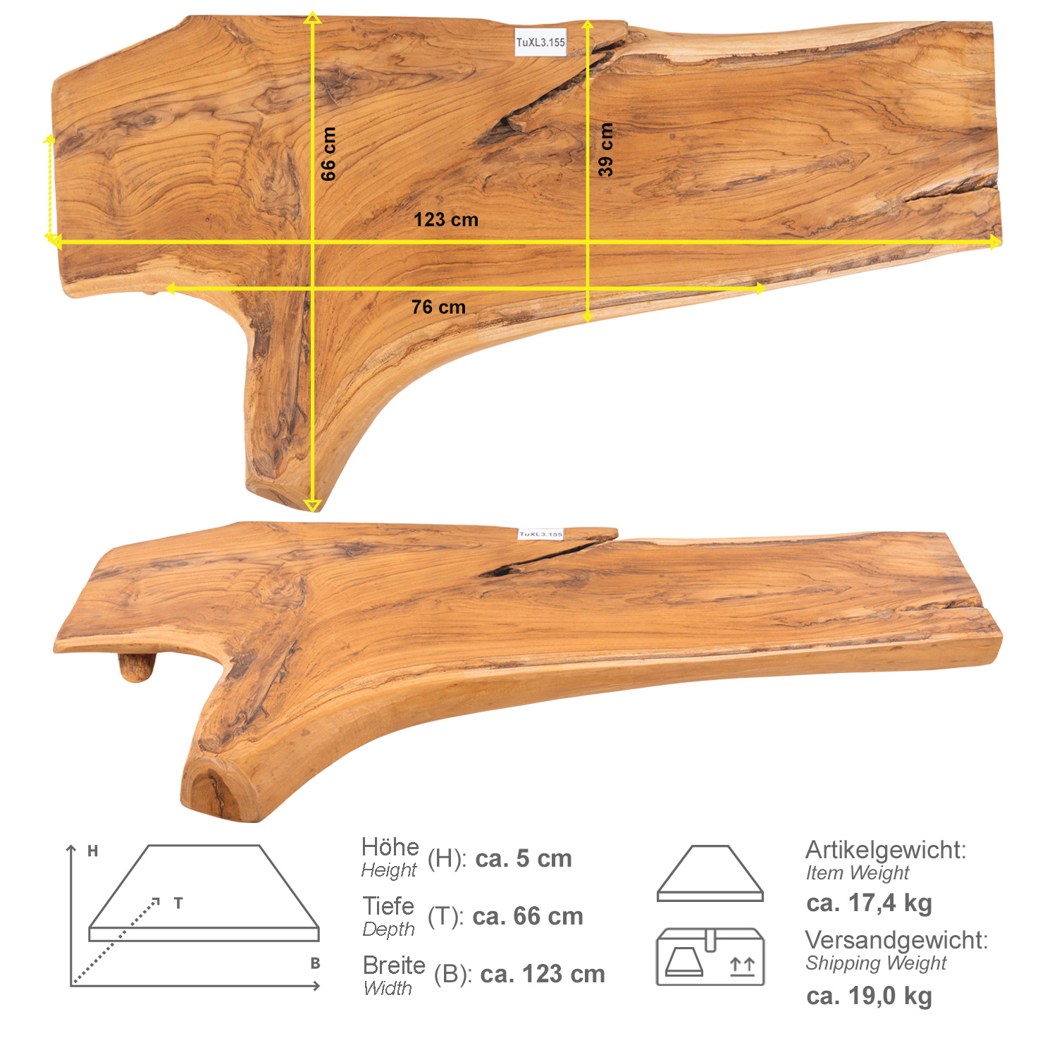 Holz Eck-Waschtischplatte LUXE 90° Gr. XL ab 120 cm lasiert TuXL3.155
