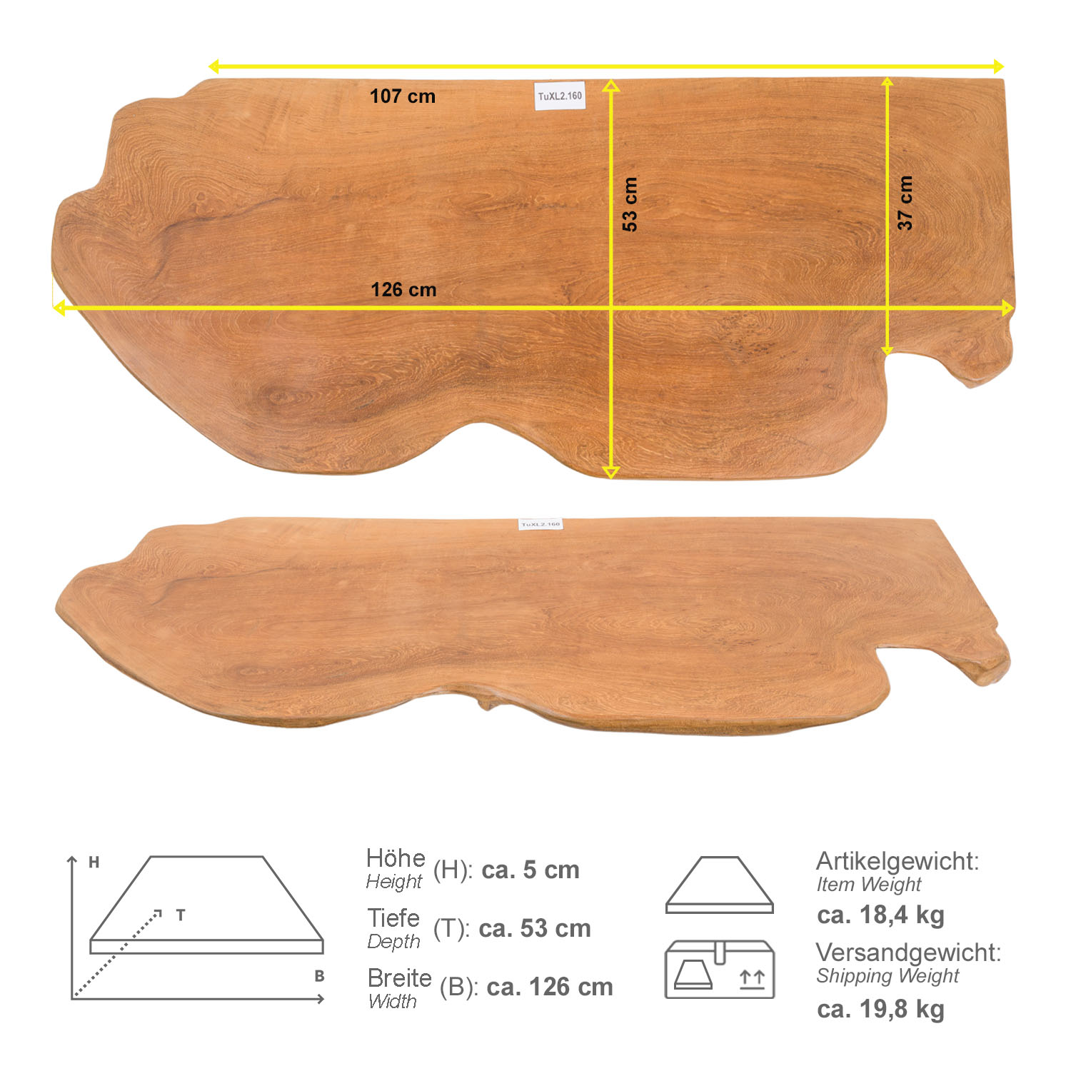 Holz Eck-Waschtischplatte LUXE 90° Gr. XL ab 120 cm lasiert TuXL2.160