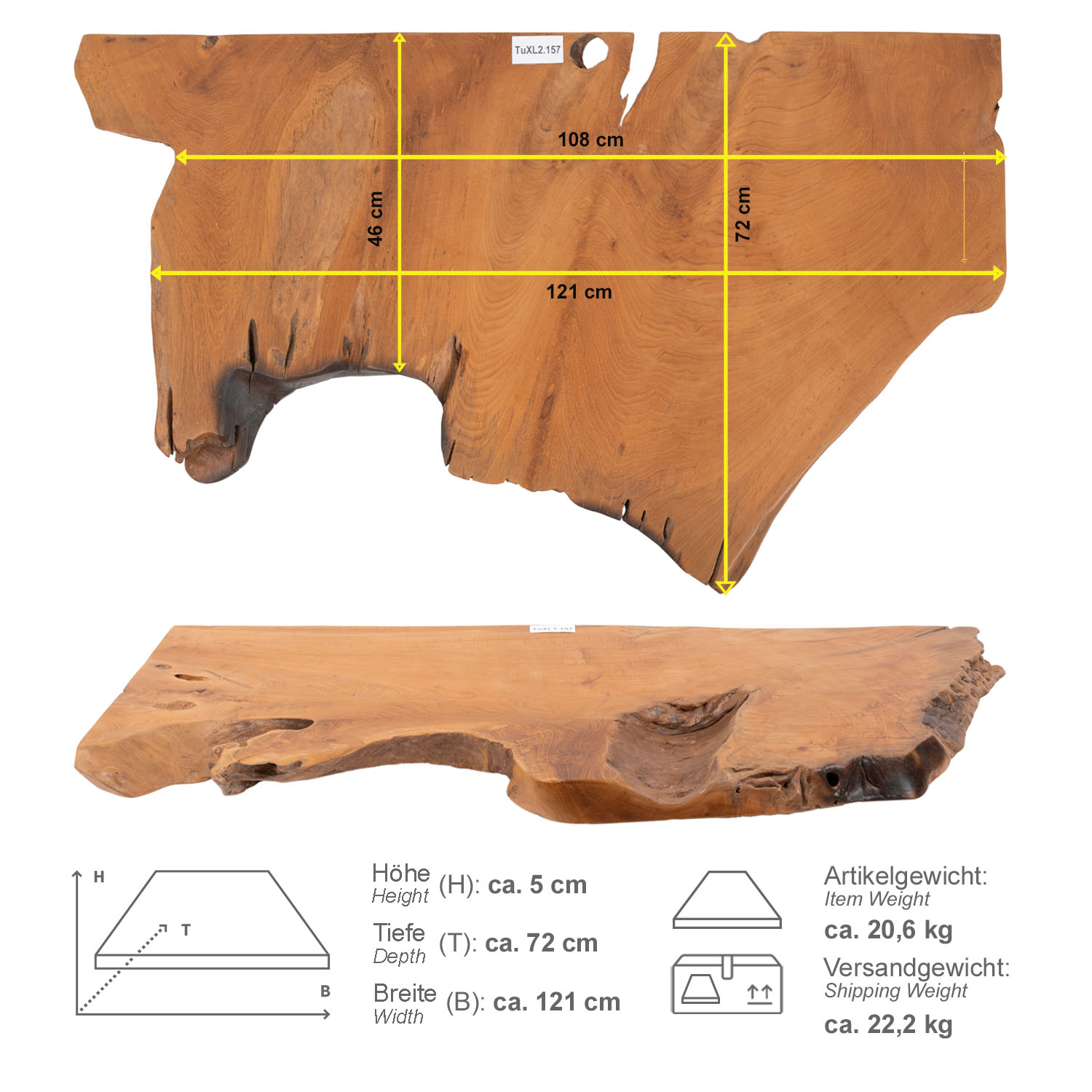 Holz Eck-Waschtischplatte LUXE 90° Gr. XL ab 120 cm lasiert TuXL2.157