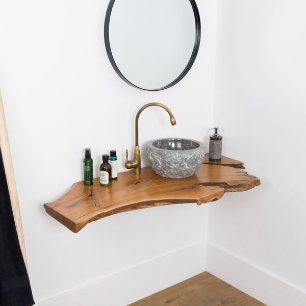 Holz Eck-Waschtischplatte LUXE 90° Gr. XL ab 120 cm lasiert