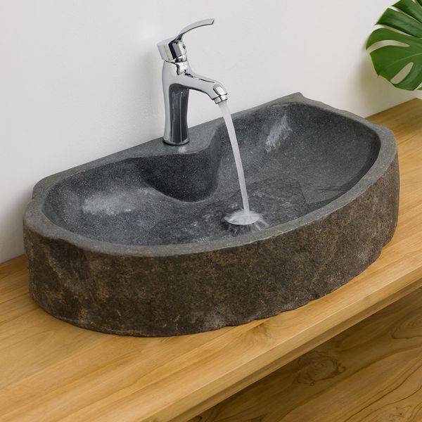 Naturstein Waschbecken 80 cm mit Hahnloch