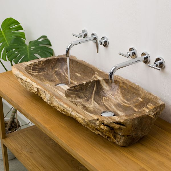 Doppelwaschbecken aus versteinertem Holz 95 cm