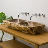 Doppel-Waschbecken 95 cm versteinert fossil Holz kaufen 2