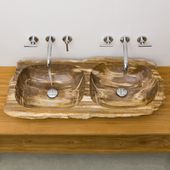 Doppel-Waschbecken 95 cm versteinert fossil Holz kaufen 3