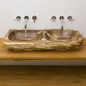 Doppel-Waschbecken 95 cm versteinert fossil Holz kaufen 4
