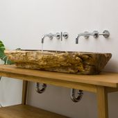 Doppel-Waschbecken 95 cm versteinert fossil Holz kaufen 6