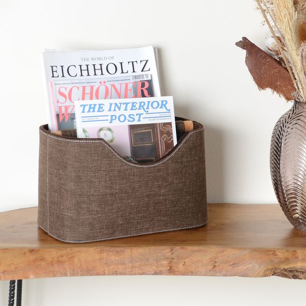 wohnfreuden Zeitungsständer aus Stoff mit Teakholz 30 cm dunkelbraun