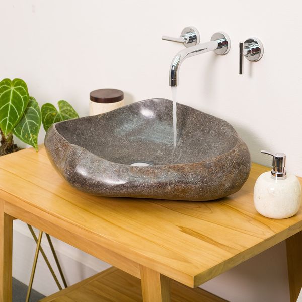 Naturstein Waschbecken 50 cm rundum poliert mit Naturkante