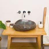Naturstein Waschbecken 50 cm poliert Naturkante kaufen 5