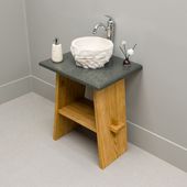 Waschtischplatte Stein 60 cm für Aufsatzwaschbecken Granit Naturstein Flussstein Steinplatte Gäste WC Bad grau wasserfest Wohnfreuden