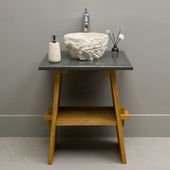 Waschtischplatte Stein 60 cm für Aufsatzwaschbecken Granit Naturstein Flussstein Steinplatte Gäste WC Bad grau wasserfest Wohnfreuden