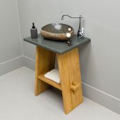 Waschtischplatte Stein 60 cm für Aufsatzwaschbecken Granit Naturstein Flussstein Steinplatte Gäste WC Bad grau wasserfest Wohnfreuden
