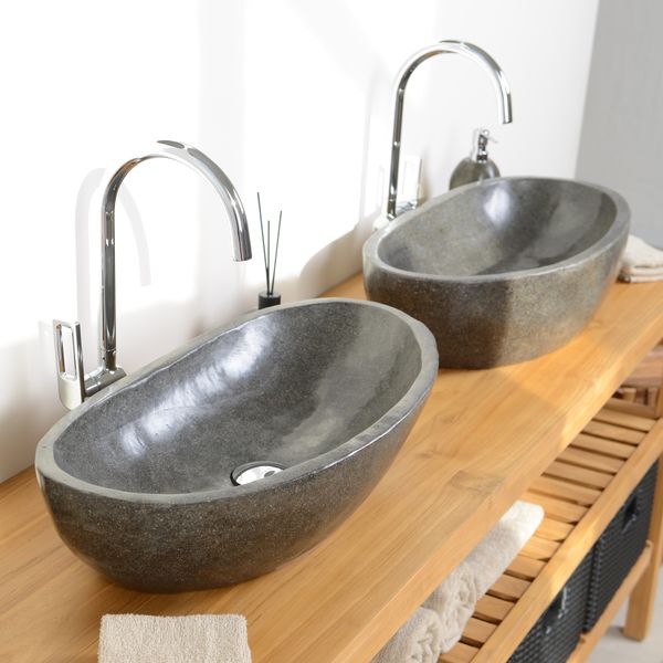 Zwilling Doppelwaschbecken aus Naturstein 60 cm rundum poliert