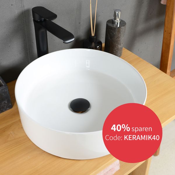 Keramik Aufsatzwaschbecken 40 cm rund hoch weiss