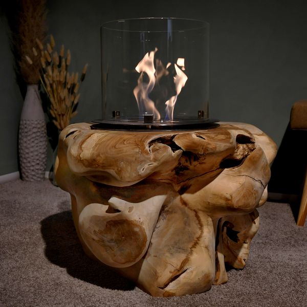 Ethanol Kamin mit Teakholz Kugel Ø 60 - 70 cm 