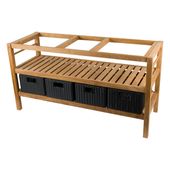 Wohnfreuden Teakholz Waschtisch 160 cm mit Naturstein Platte inkl. 4 Körbe