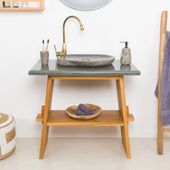 Wohnfreuden Teakholz Waschtisch ZEN 80 cm mit Natursteinplatte