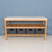 Teakholz Waschtisch JUNIOR 140 cm mit Marmor Platte creme inkl. 4 Körbe Wohnfreuden