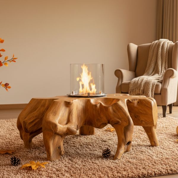Teakholz Ethanol Kamin 105 cm