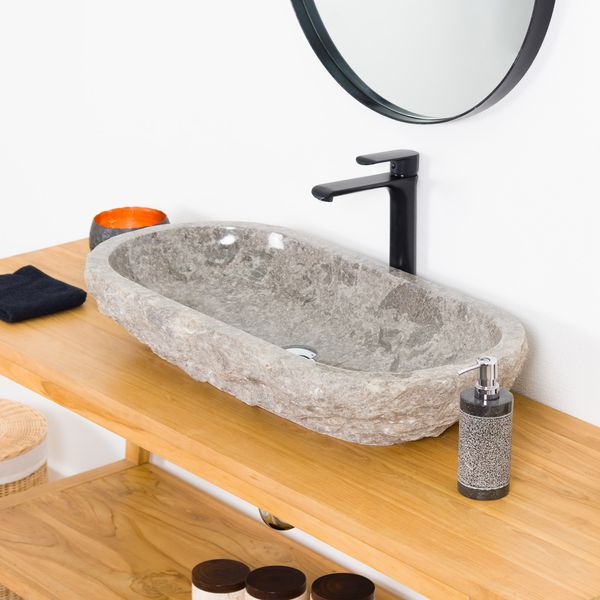 Marmor Waschbecken Erosi grau 80cm Wohnfreuden
