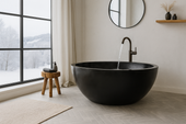 Badewanne aus Terrazzo rund 150 cm schwarz poliert wohnfreuden