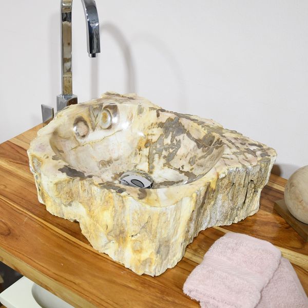 Fossiles Holz Waschbecken natürlich 45x39x15 cm