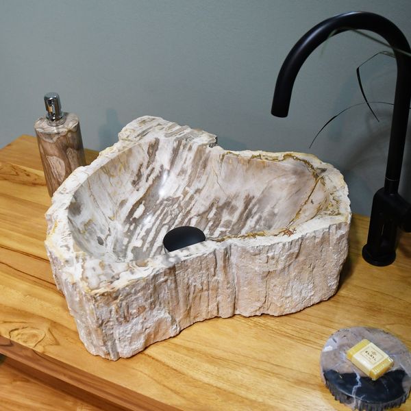 Fossiles Holz Waschbecken natürlich 46x41x15 cm