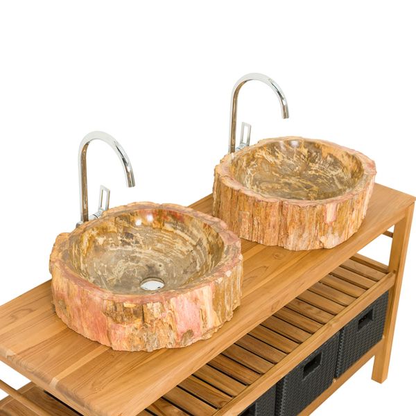Wohnfreuden Doppelwaschbecken fossiles Holz 50 cm