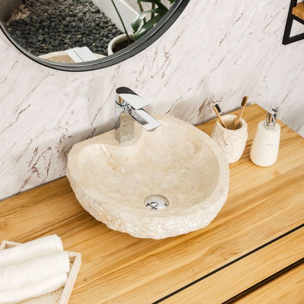 Erosi Marmor Waschbecken mit Hahnloch creme 40 cm