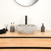 Marmor-Stein-Waschbecken 40 cm grau mit Hahnloch kaufen 2
