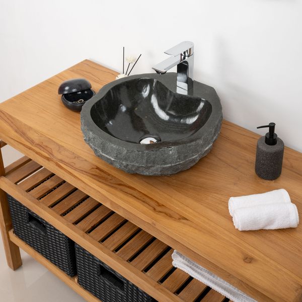 Erosi Andesit Waschbecken anthrazit mit Hahnloch 40 cm