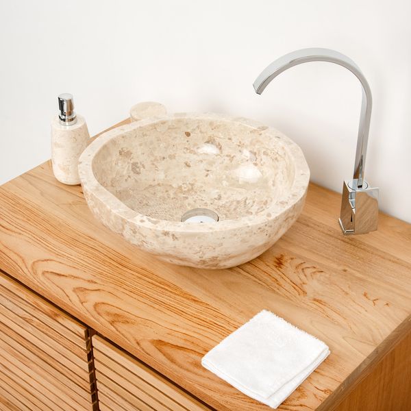 Erosi Marmor Waschbecken 40 cm creme rundum poliert