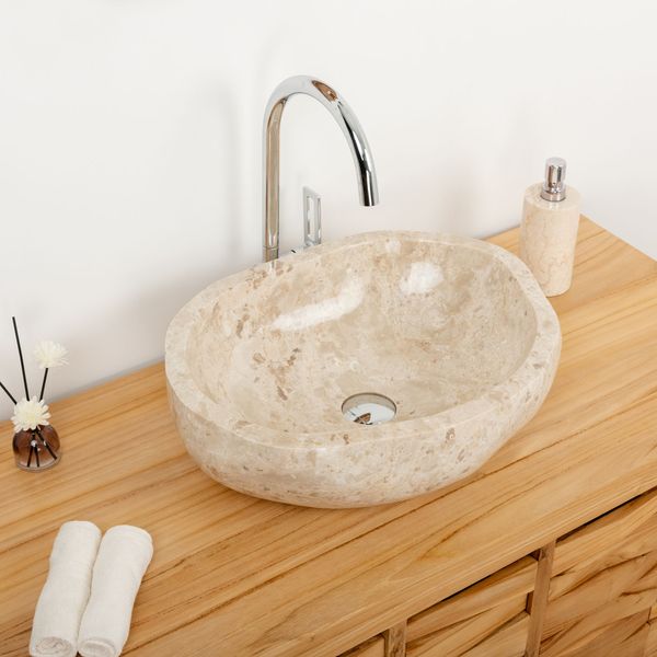 Erosi Marmor Waschbecken 50 cm creme rundum poliert