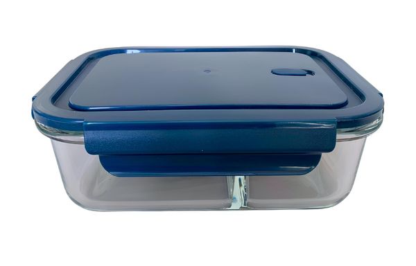 Lunchbox Glas 650 ml Blau mit Trennwand  – Borosilikat, auslaufsicher, BPA-frei – für Mikrowelle & Gefrierfach 