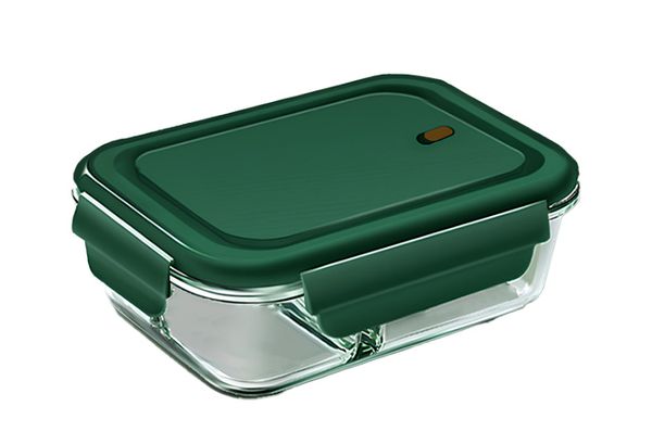 Lunchbox Glas 1000 ml Grün mit Trennwand  – Borosilikat, auslaufsicher, BPA-frei – für Mikrowelle & Gefrierfach 