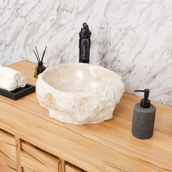 Erosi Marmor Waschbecken mit Naturkante 30 cm creme