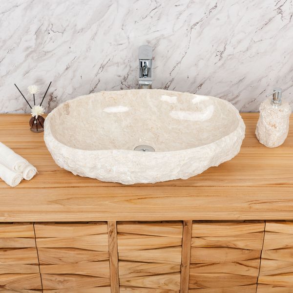 Erosi Marmor Waschbecken mit Naturkante 60 cm creme