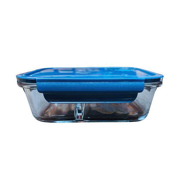 Lunchbox Glas 1000 ml Blau mit Trennwand  – Borosilikat, auslaufsicher, BPA-frei – für Mikrowelle & Gefrierfach 