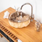 Waschbecken fossiles Holz ca. 40 cm innen poliert kaufen 1