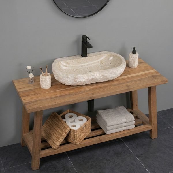 Marmor-Stein-Waschbecken 70 cm creme mit Hahnloch kaufen