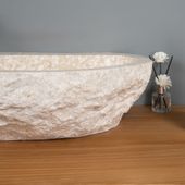 Erosi Marmor Waschbecken creme mit Hahnloch 100 cm wohnfreuden
