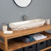 Erosi Marmor Waschbecken creme mit Hahnloch 100 cm wohnfreuden
