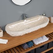 Erosi Marmor Waschbecken creme mit Hahnloch 100 cm wohnfreuden