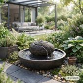 Flussstein Gartenbrunnen Sumba Ø 34 cm wohnfreuden