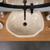 Erosi Marmor Waschbecken 60 cm mit gerader Rückwand creme wohnfreuden