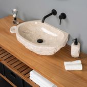 Erosi Marmor Waschbecken 60 cm mit gerader Rückwand creme wohnfreuden