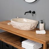 Erosi Marmor Waschbecken 60 cm mit gerader Rückwand creme wohnfreuden